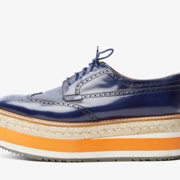 Share Prada Women's Platform Brogue Oxford l Blue l Size EU39 l NIB - Picture 4 of 6